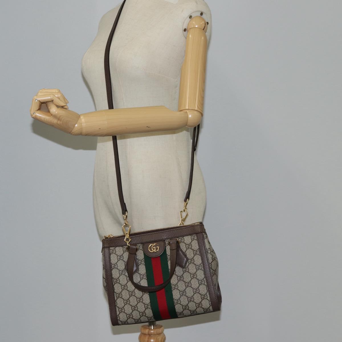 GUCCI GG Supreme Web Sherry Line Bag PVC 2way Beige Gold 547551 Auth nb475M
