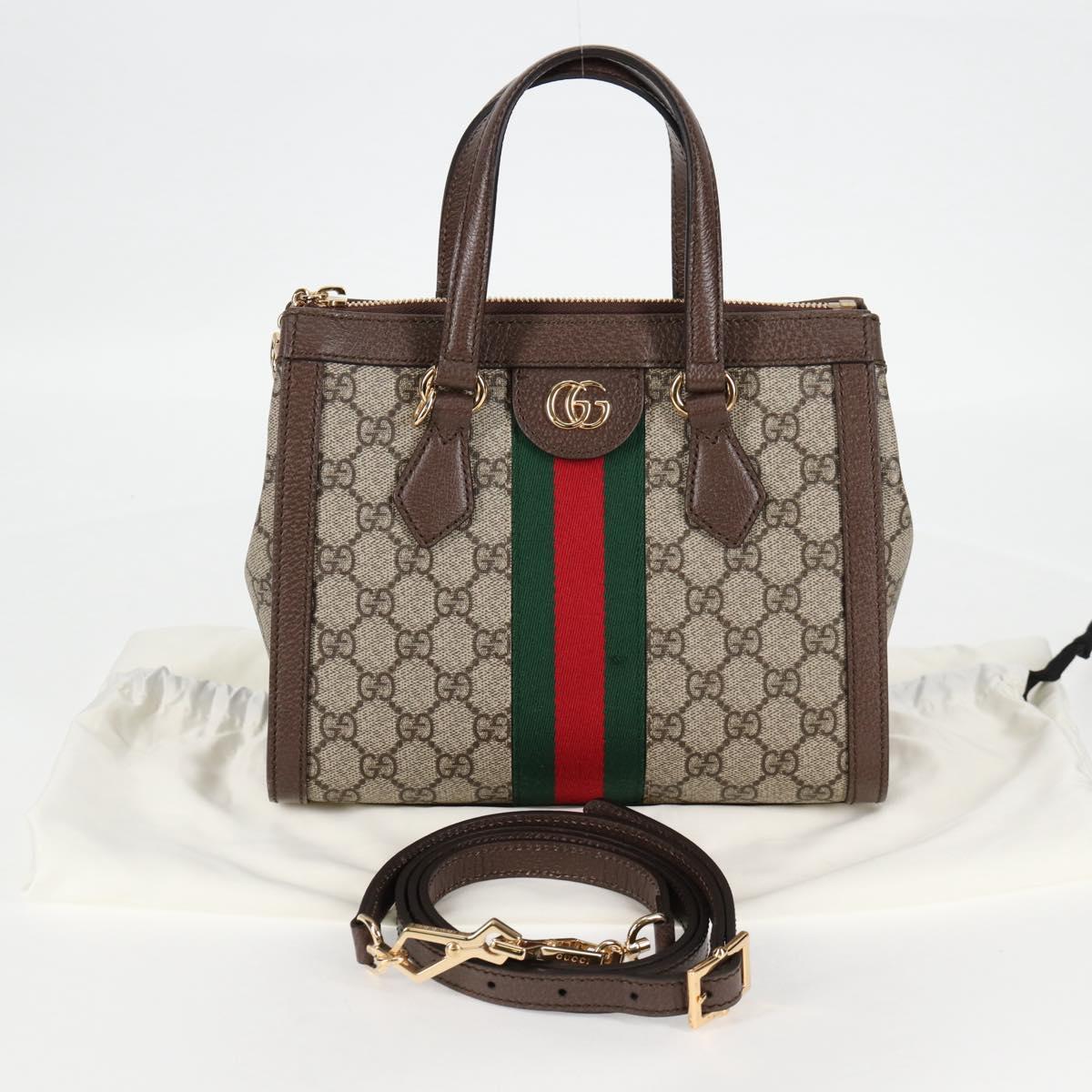 GUCCI GG Supreme Web Sherry Line Bag PVC 2way Beige Gold 547551 Auth nb475M