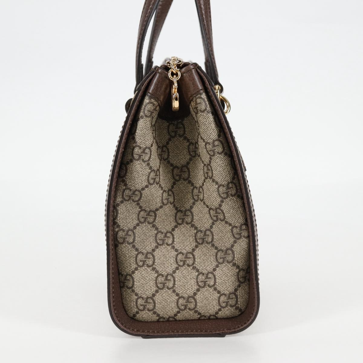 GUCCI GG Supreme Web Sherry Line Bag PVC 2way Beige Gold 547551 Auth nb475M