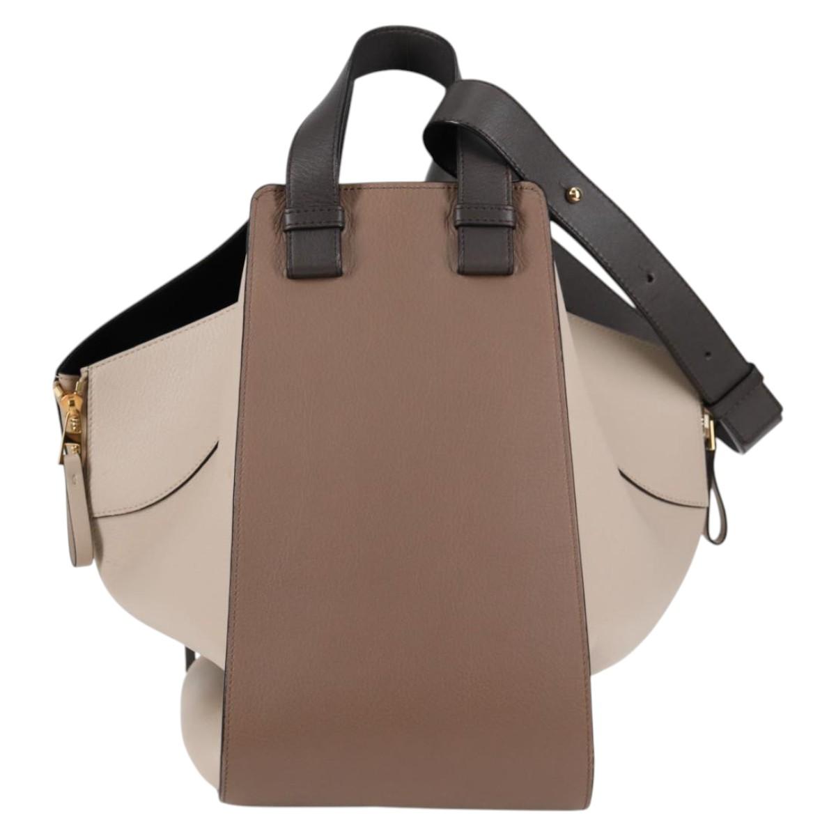 LOEWE Anagram Hammock Shoulder Bag Leather Beige Gold Auth nb477M