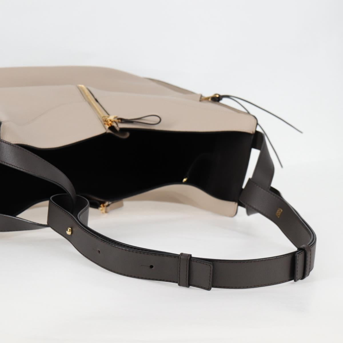 LOEWE Anagram Hammock Shoulder Bag Leather Beige Gold Auth nb477M