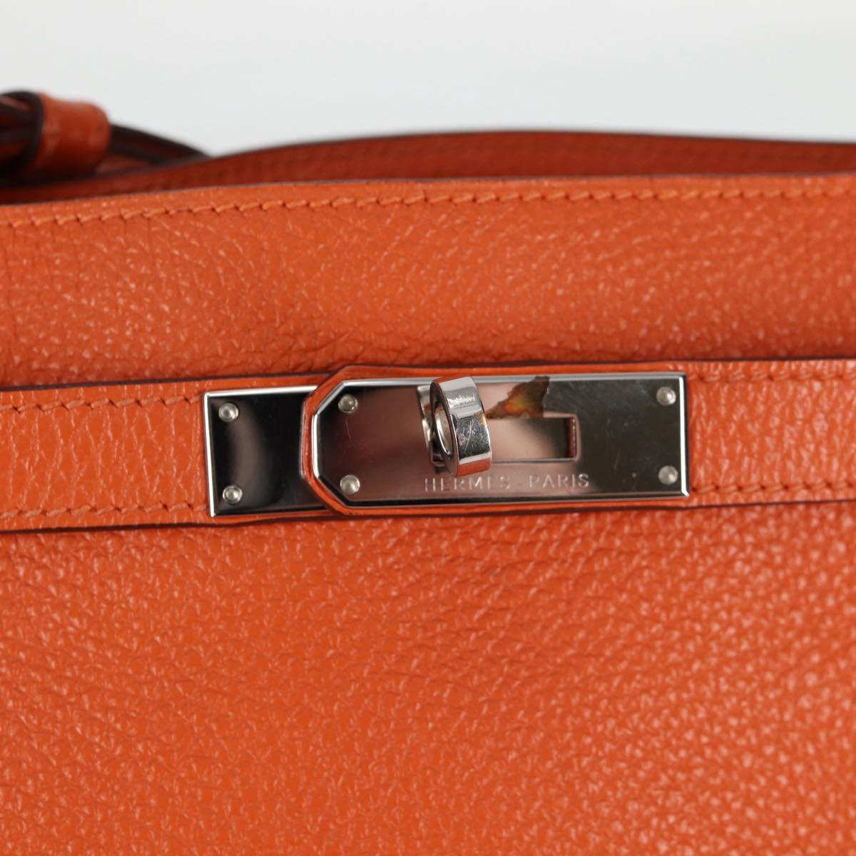 HERMES Togo Sokelly Note Cover Leather Orange Silver Auth nb488M