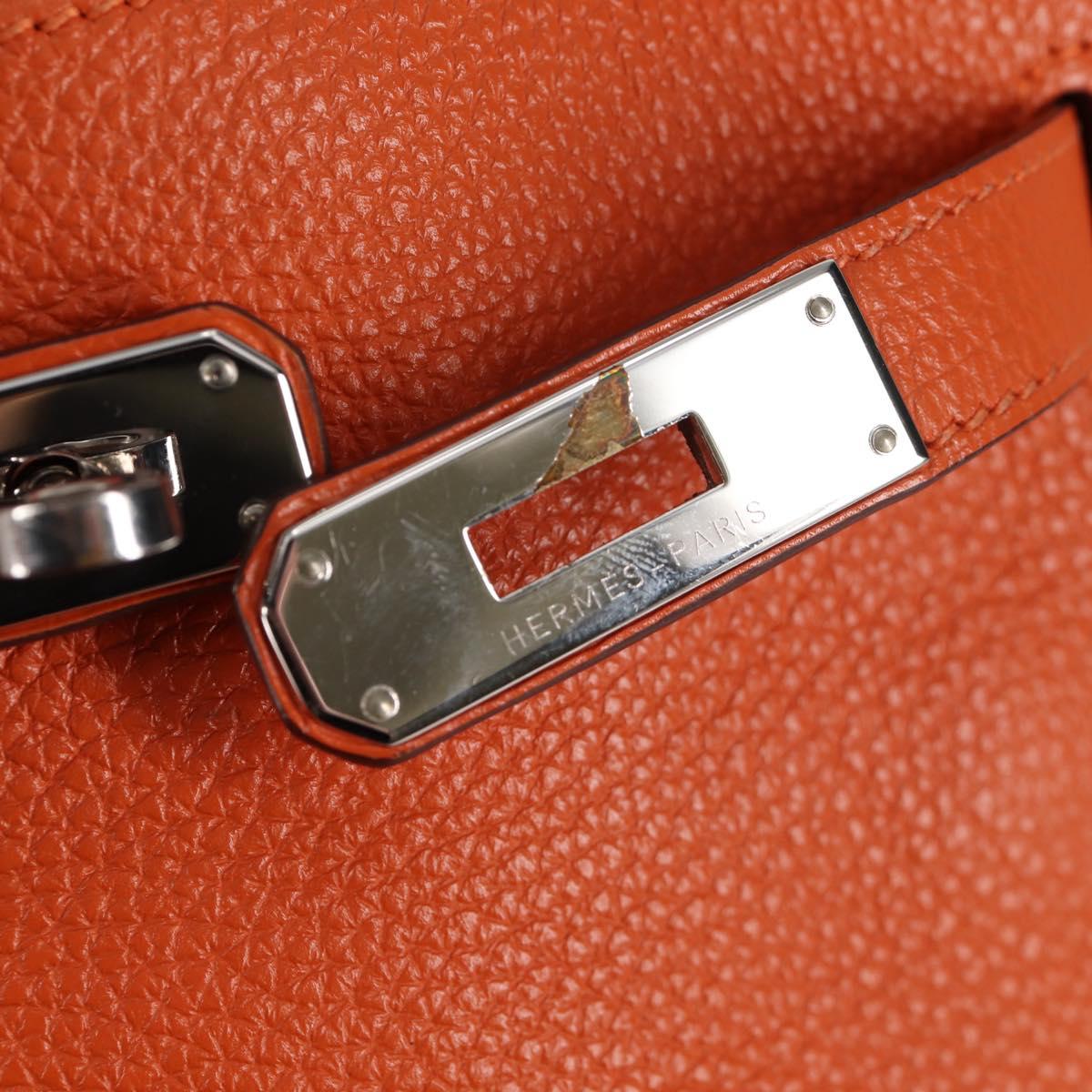 HERMES Togo Sokelly Note Cover Leather Orange Silver Auth nb488M