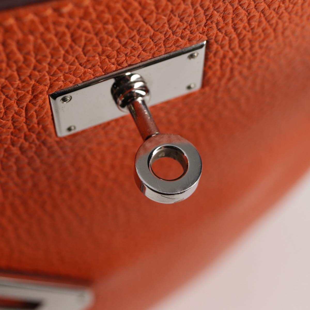 HERMES Togo Sokelly Note Cover Leather Orange Silver Auth nb488M