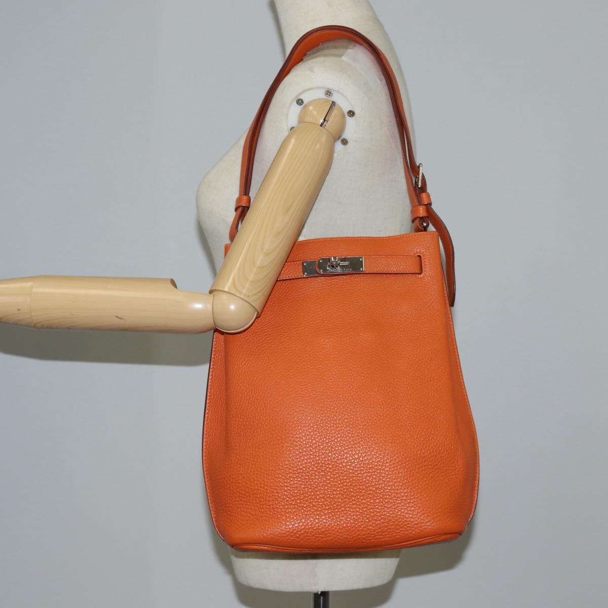 HERMES Togo Sokelly Note Cover Leather Orange Silver Auth nb488M