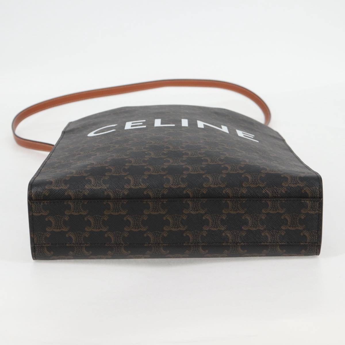 CELINE Triomphe Vertical Cabas Tote Bag PVC Leather Black Gold Auth nb490M