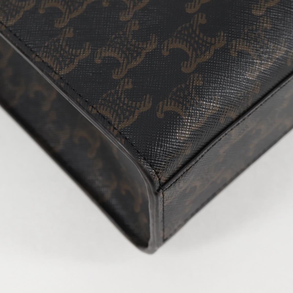 CELINE Triomphe Vertical Cabas Tote Bag PVC Leather Black Gold Auth nb490M