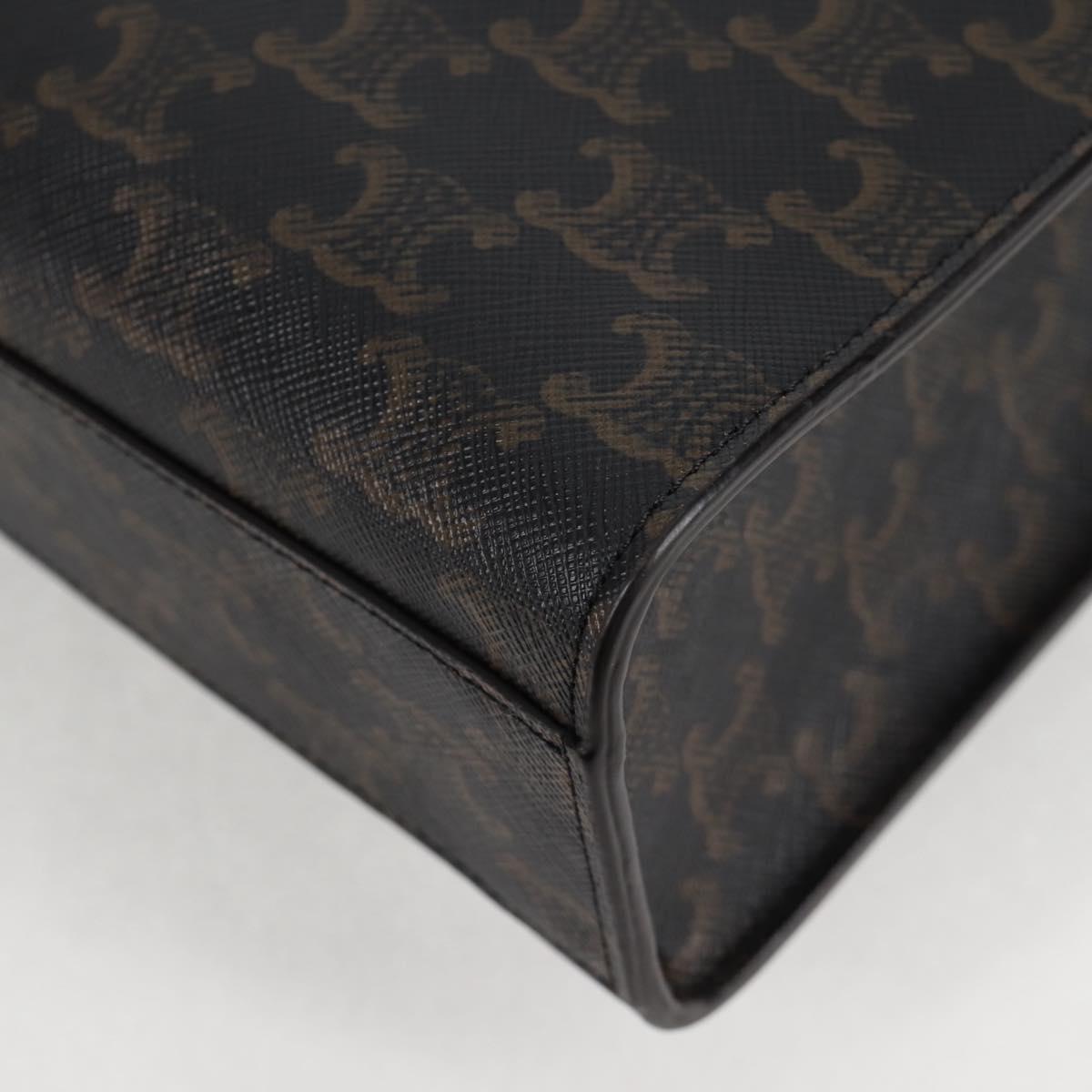 CELINE Triomphe Vertical Cabas Tote Bag PVC Leather Black Gold Auth nb490M