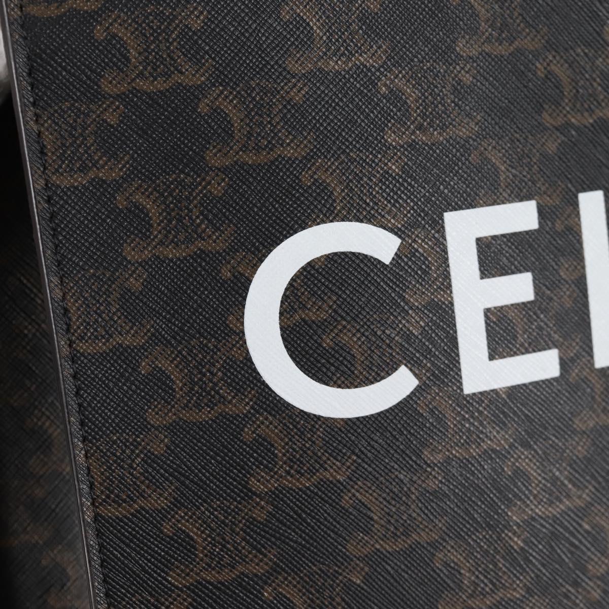 CELINE Triomphe Vertical Cabas Tote Bag PVC Leather Black Gold Auth nb490M