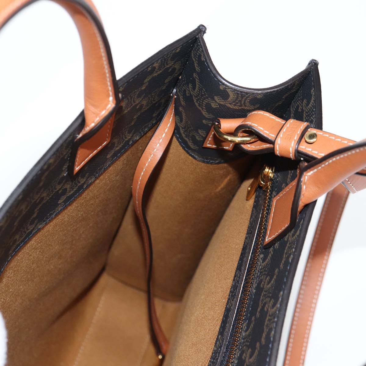 CELINE Triomphe Vertical Cabas Tote Bag PVC Leather Black Gold Auth nb490M
