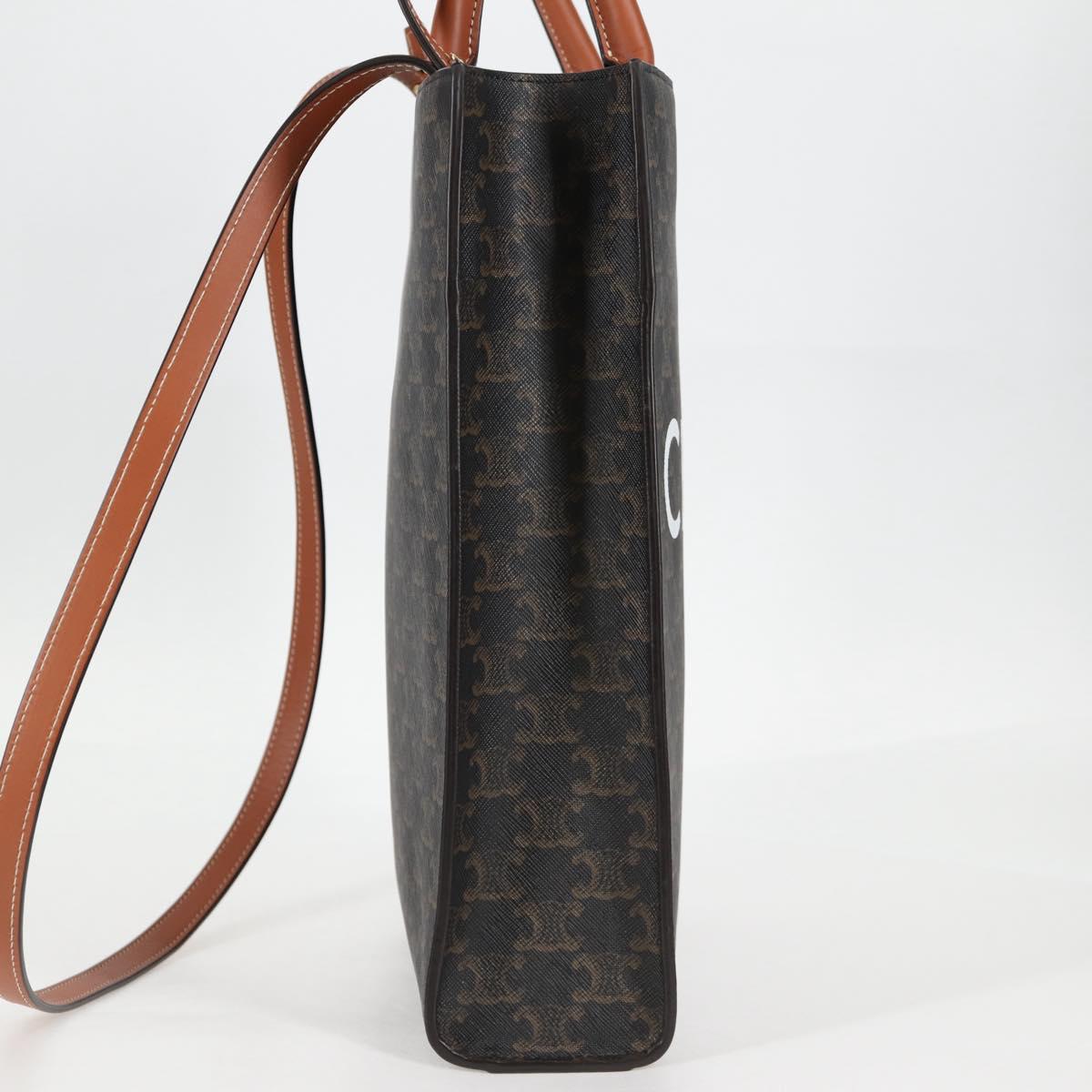 CELINE Triomphe Vertical Cabas Tote Bag PVC Leather Black Gold Auth nb490M