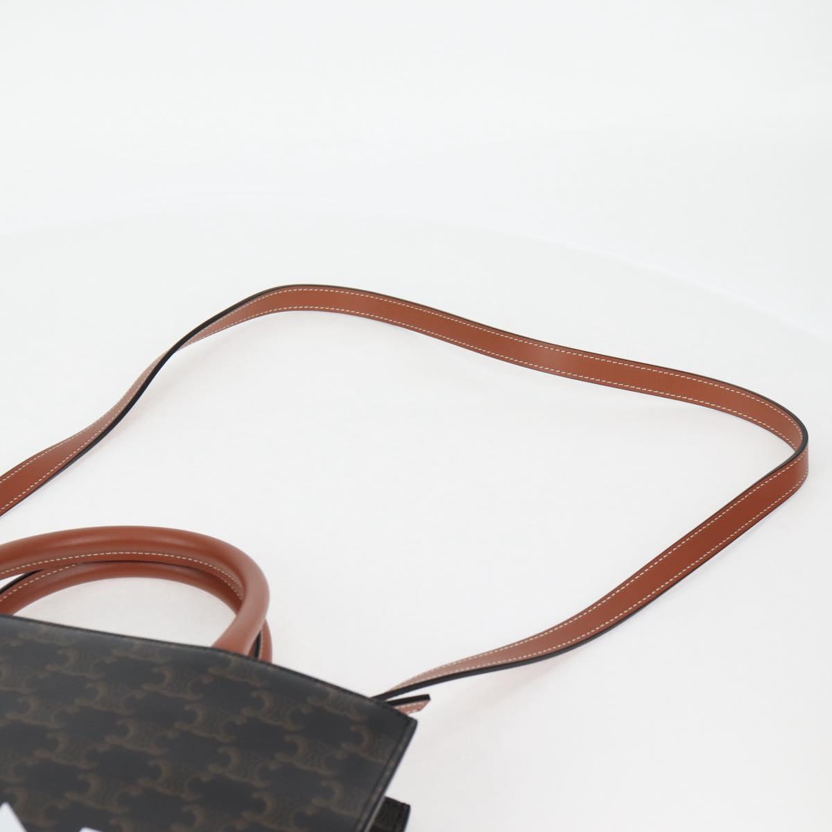 CELINE Triomphe Vertical Cabas Shoulder Bag PVC Leather Black Gold Auth nb491M