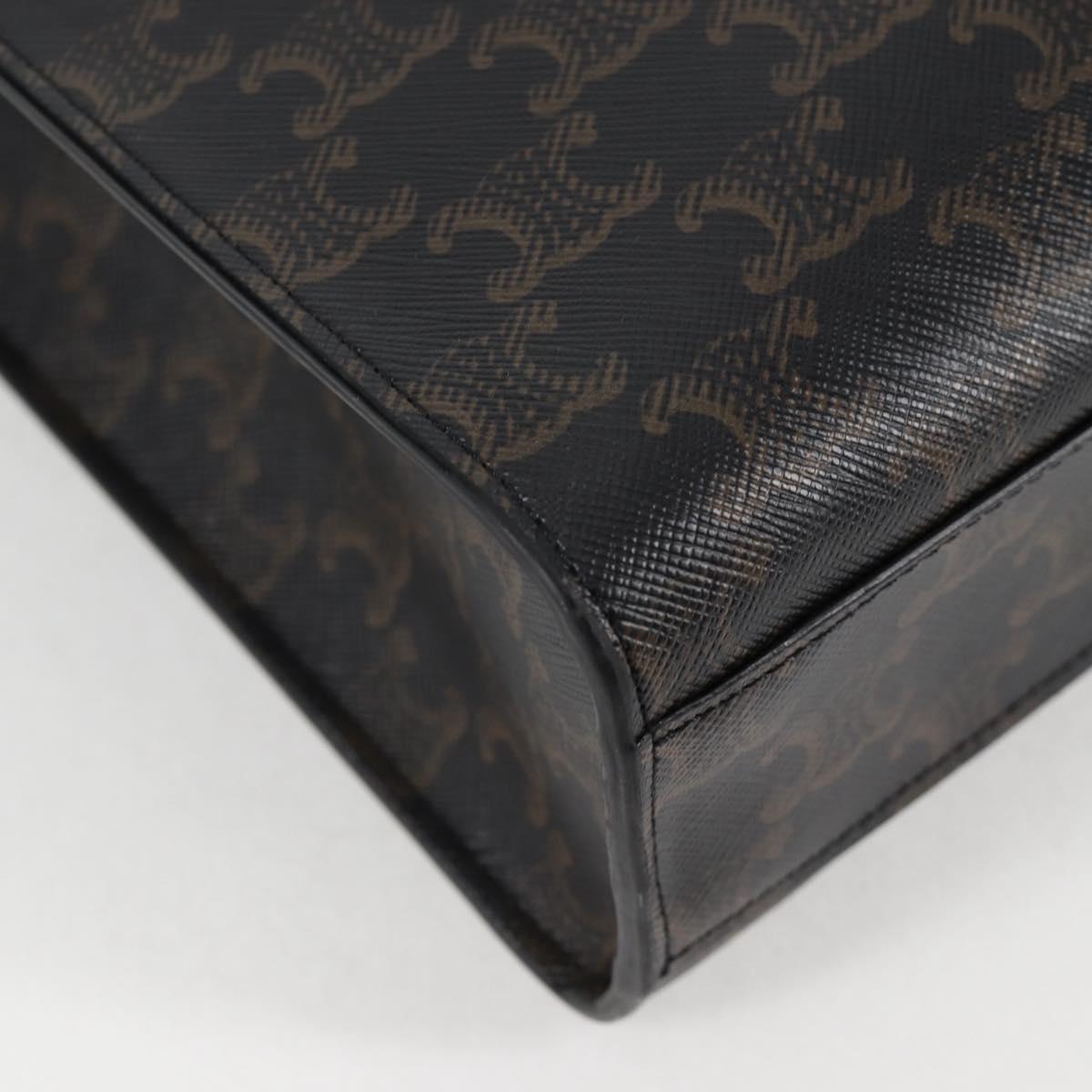 CELINE Triomphe Vertical Cabas Shoulder Bag PVC Leather Black Gold Auth nb491M