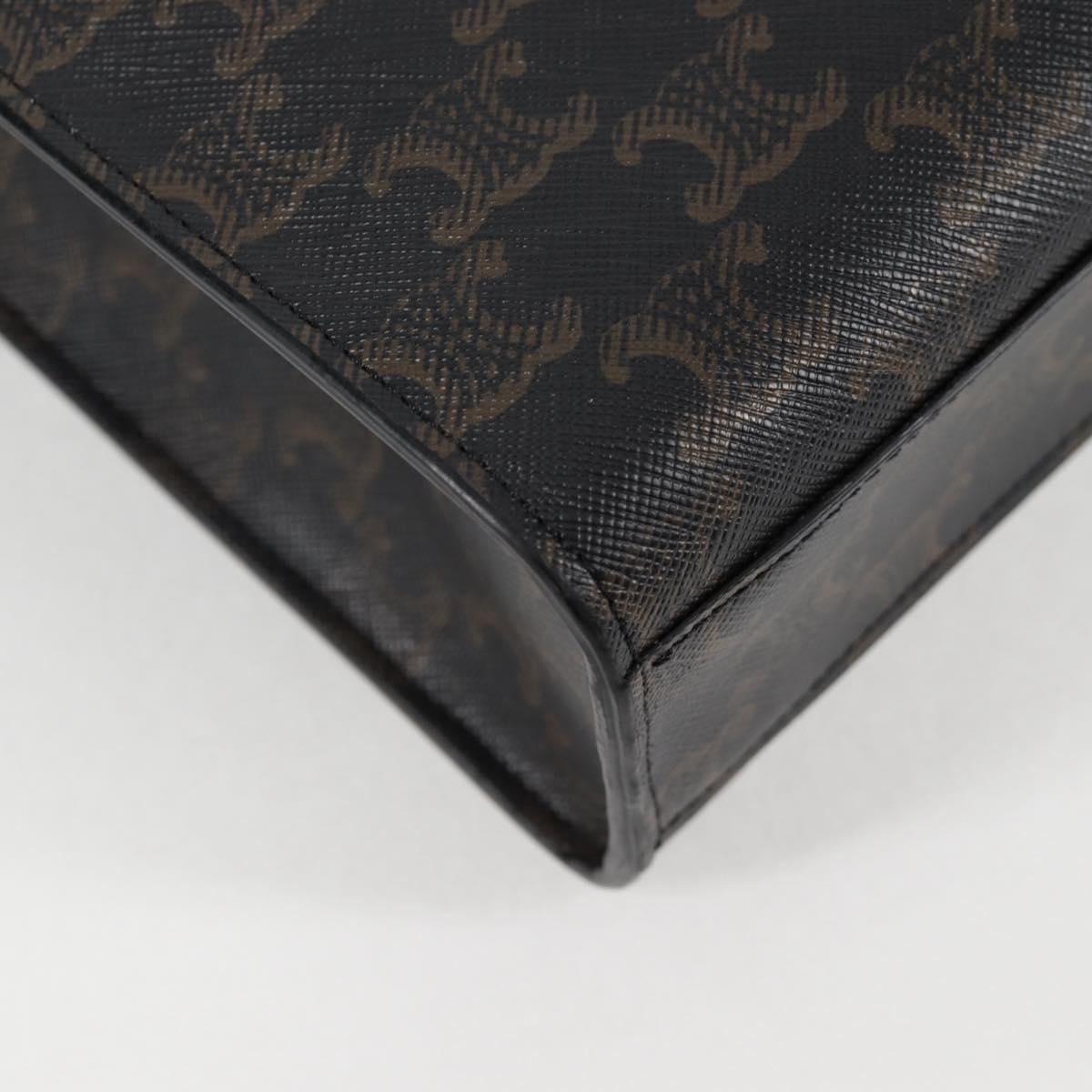 CELINE Triomphe Vertical Cabas Shoulder Bag PVC Leather Black Gold Auth nb491M