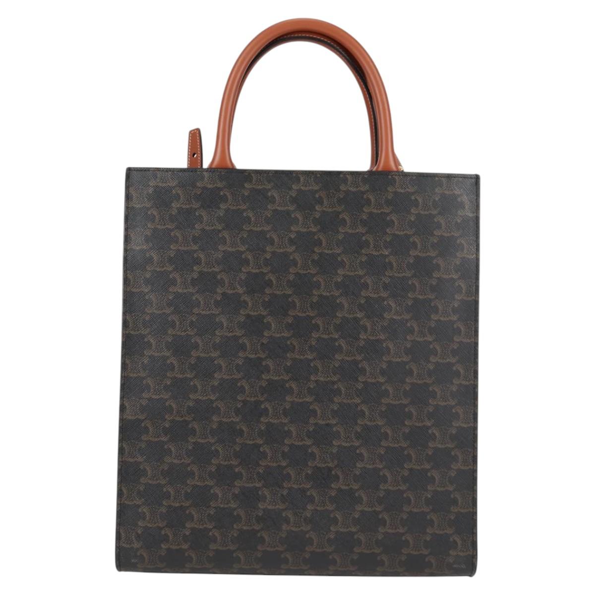 CELINE Triomphe Vertical Cabas Shoulder Bag PVC Leather Black Gold Auth nb491M