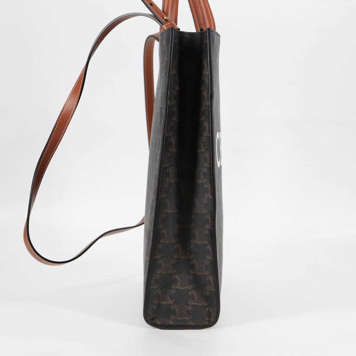 CELINE Triomphe Vertical Cabas Shoulder Bag PVC Leather Black Gold Auth nb491M