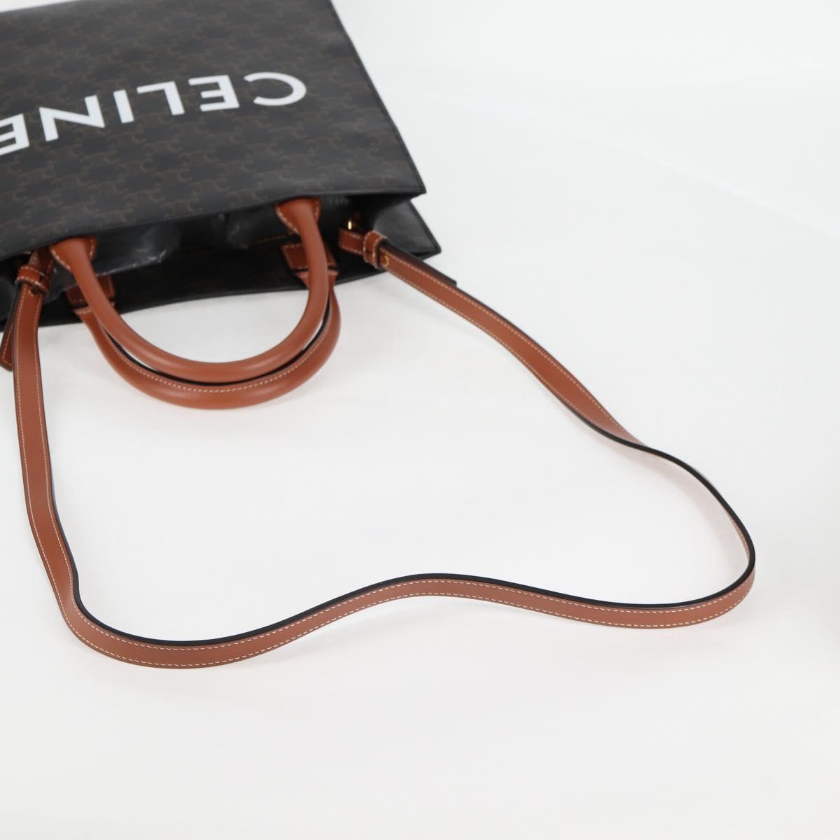 CELINE Triomphe Vertical Cabas Shoulder Bag PVC Leather Black Gold Auth nb491M