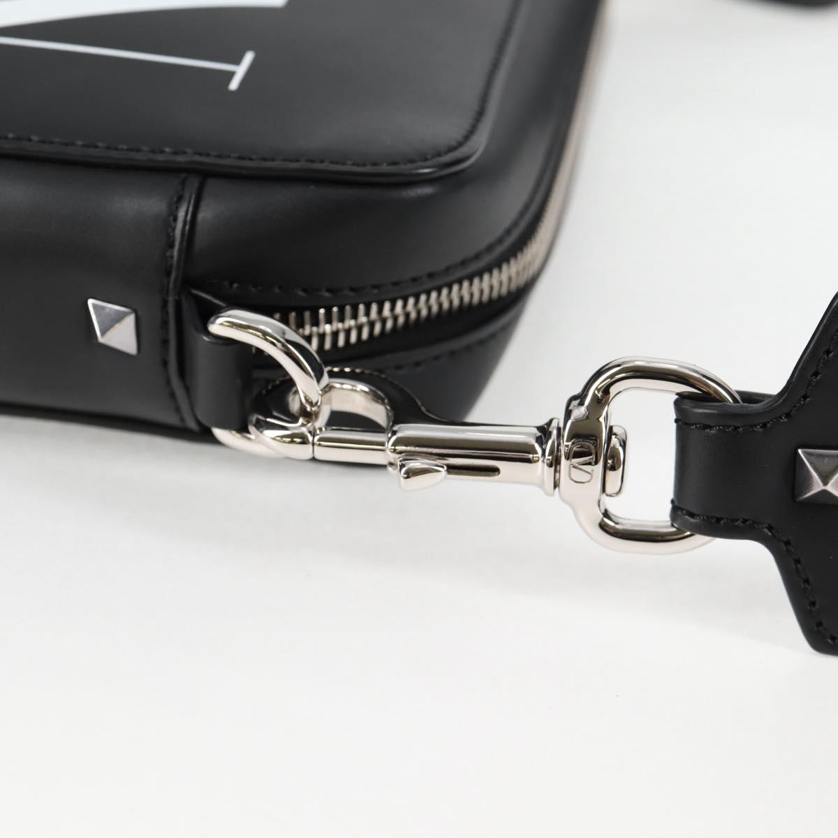 VALENTINO Shoulder Bag Leather Black Silver Auth nb493M