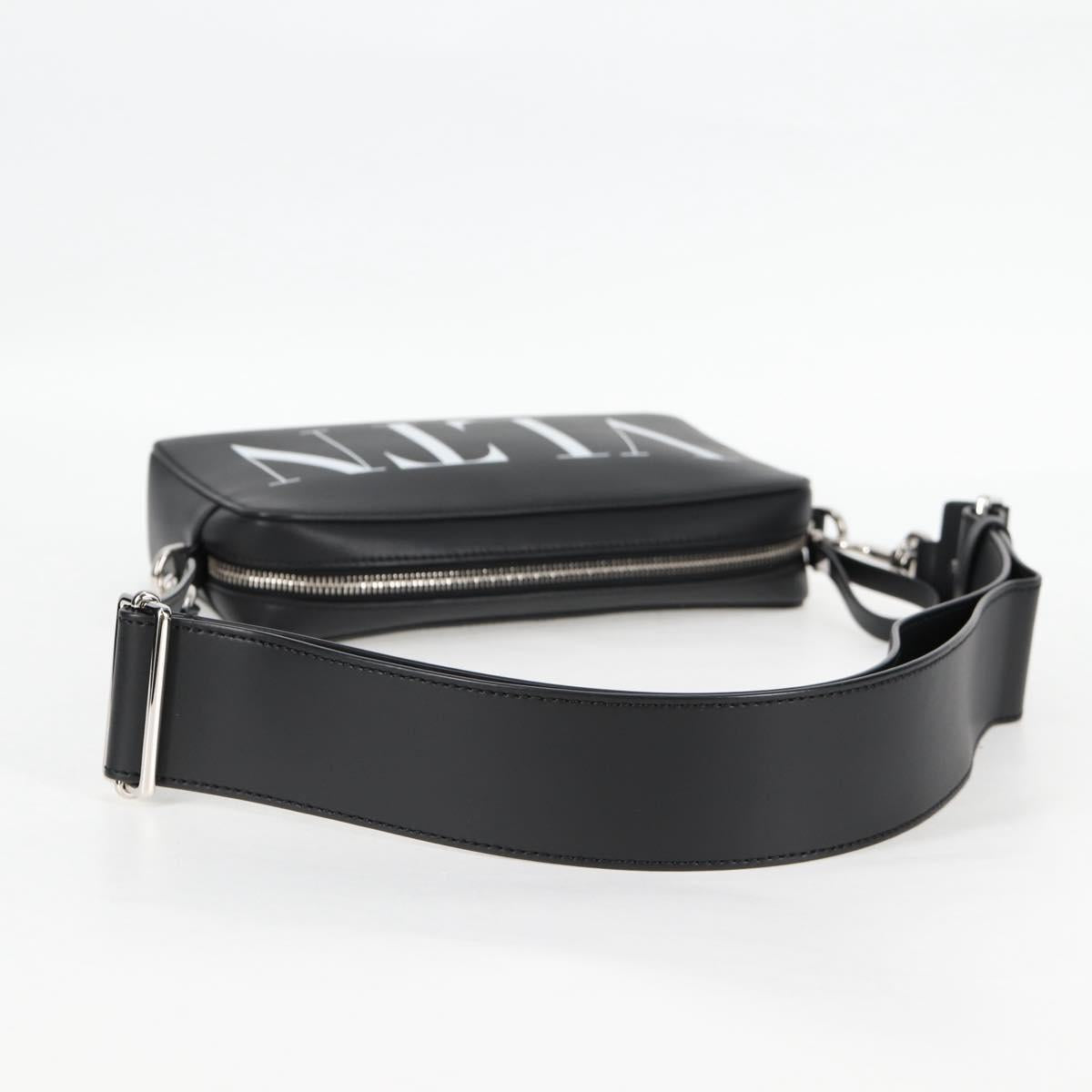 VALENTINO Shoulder Bag Leather Black Silver Auth nb493M