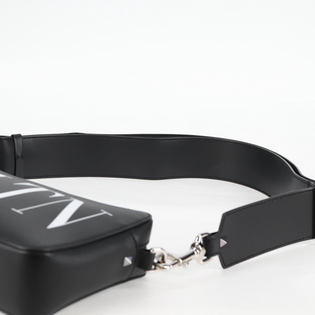 VALENTINO Shoulder Bag Leather Black Silver Auth nb493M