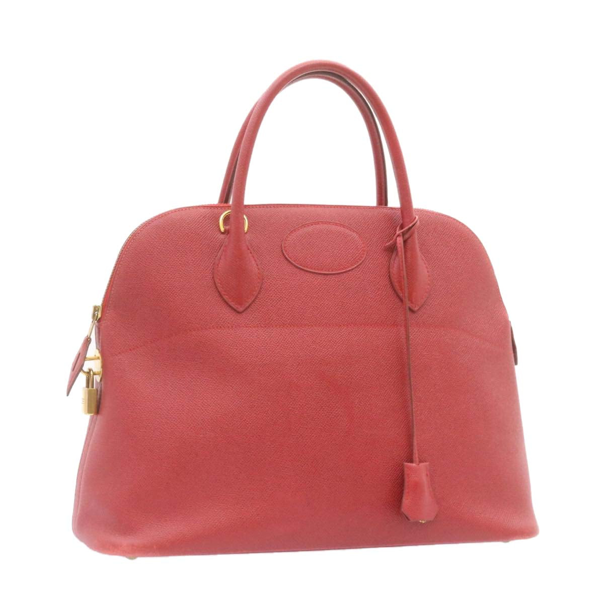 HERMES Bolide 37 Hand Bag Leather Red Auth nh122A