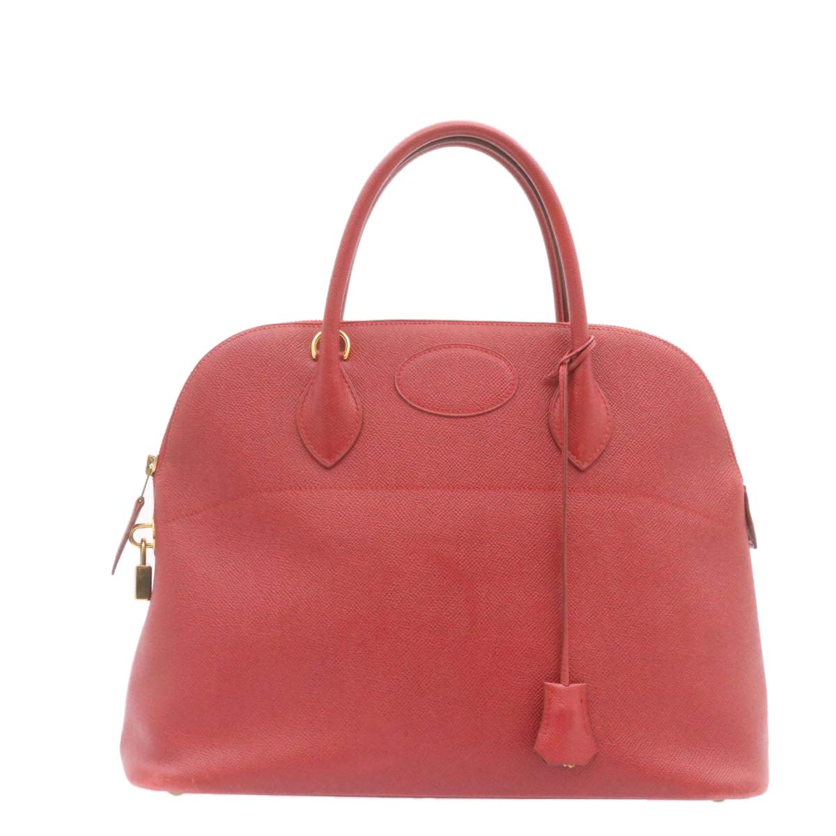 HERMES Bolide 37 Hand Bag Leather Red Auth nh122A