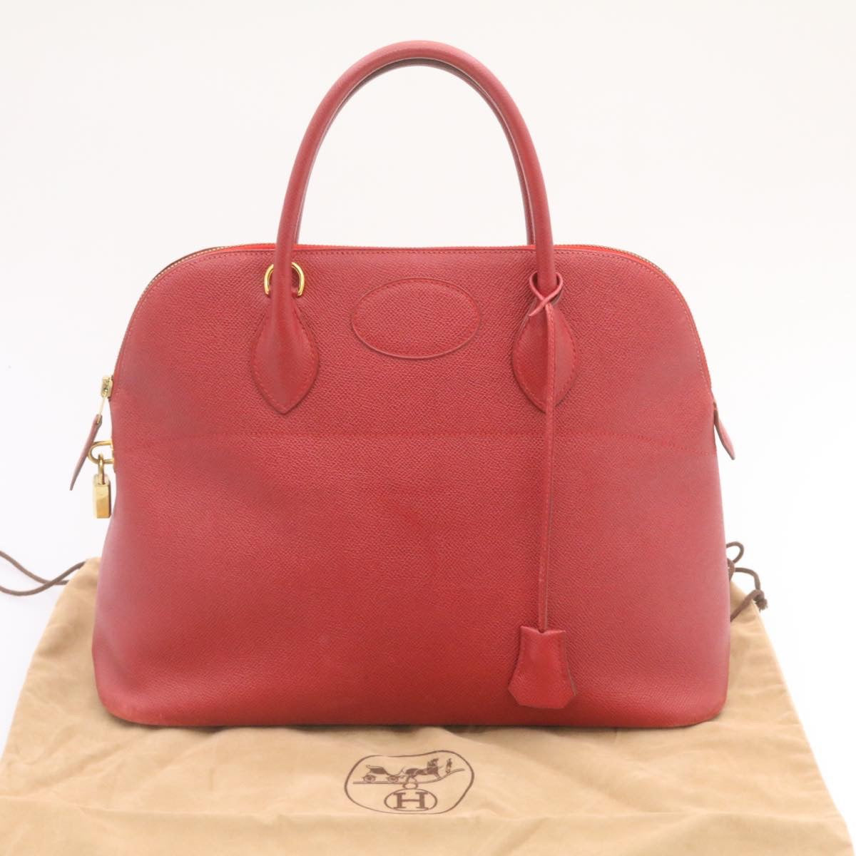 HERMES Bolide 37 Hand Bag Leather Red Auth nh122A