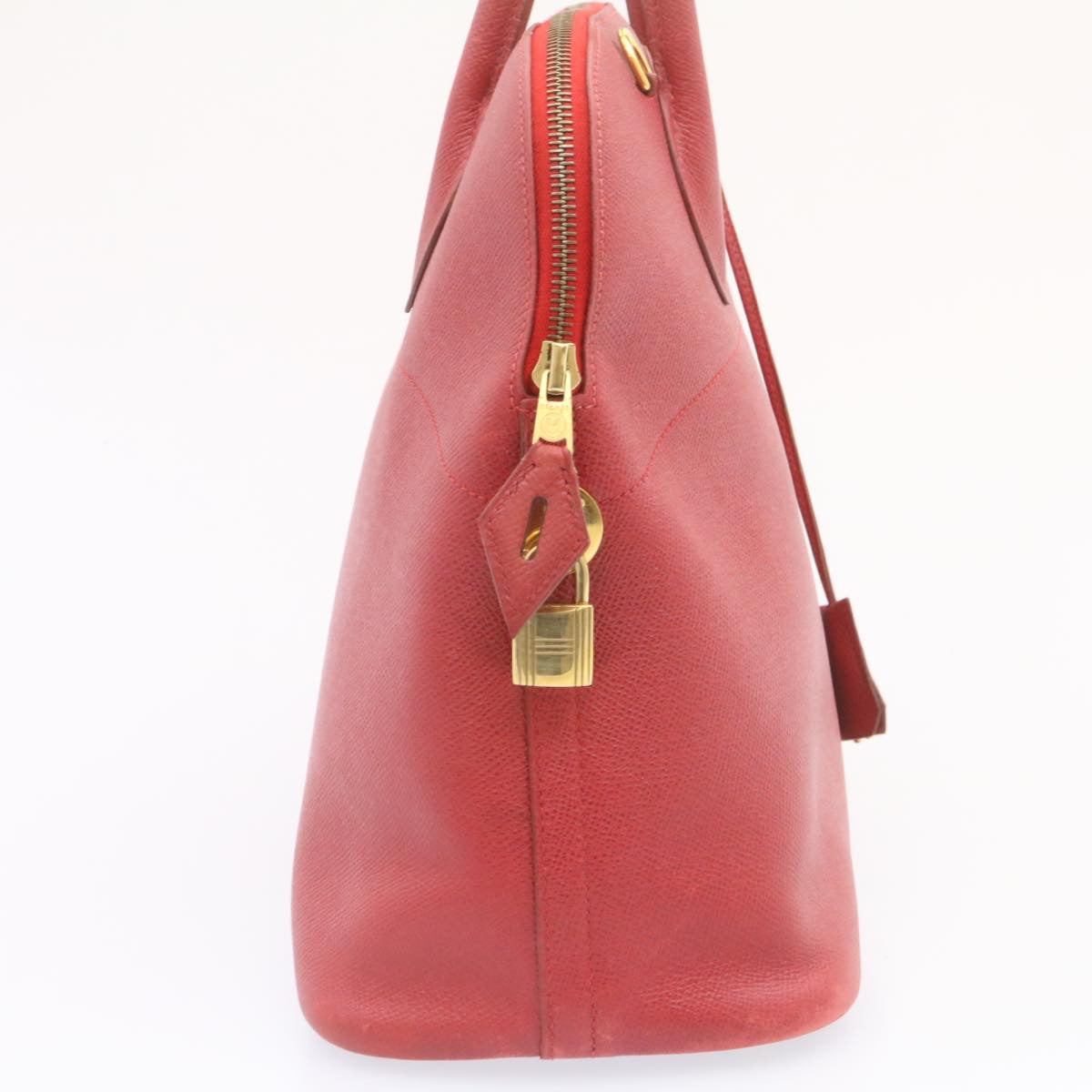 HERMES Bolide 37 Hand Bag Leather Red Auth nh122A