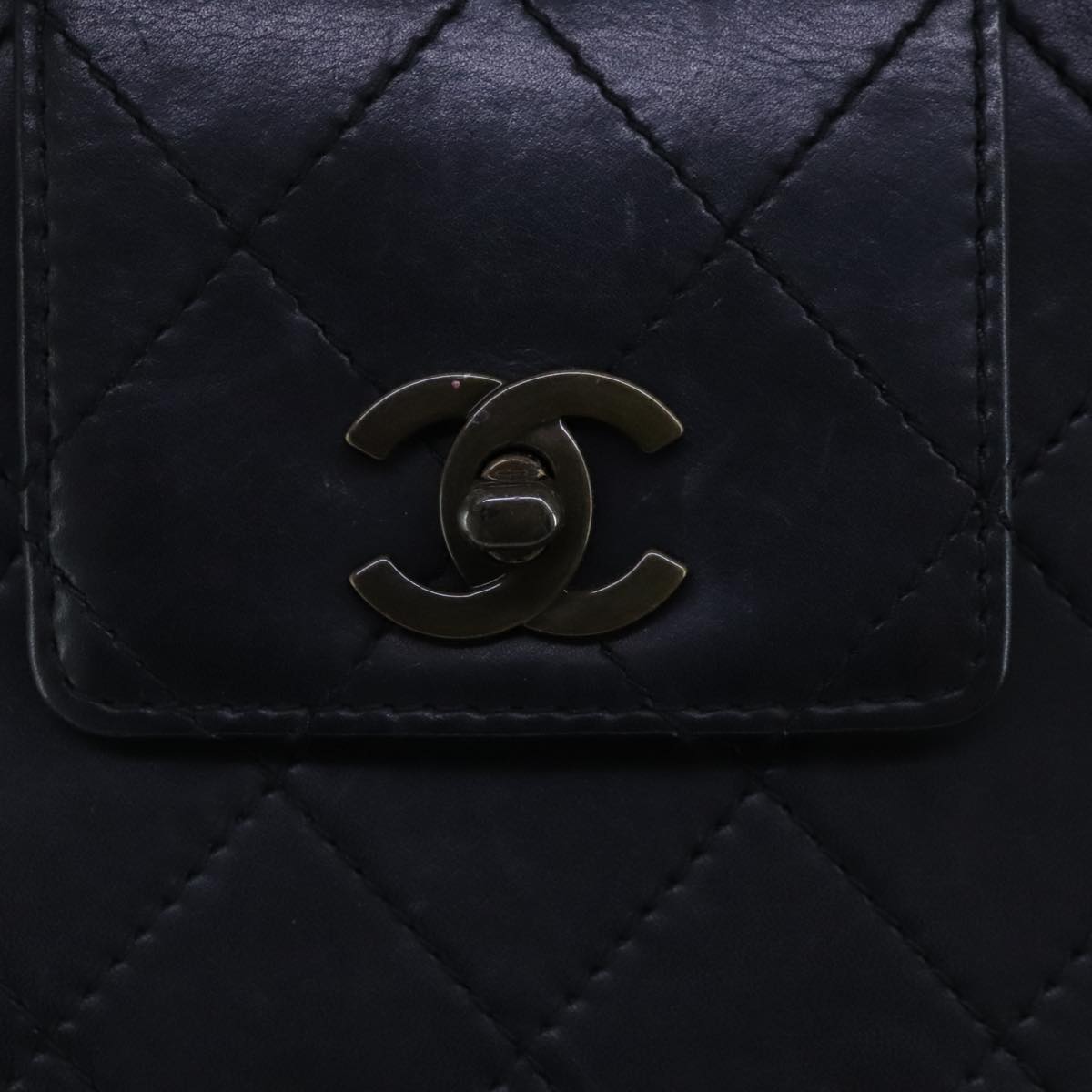 CHANEL Hand Bag Lamb Skin Black CC Auth PP003