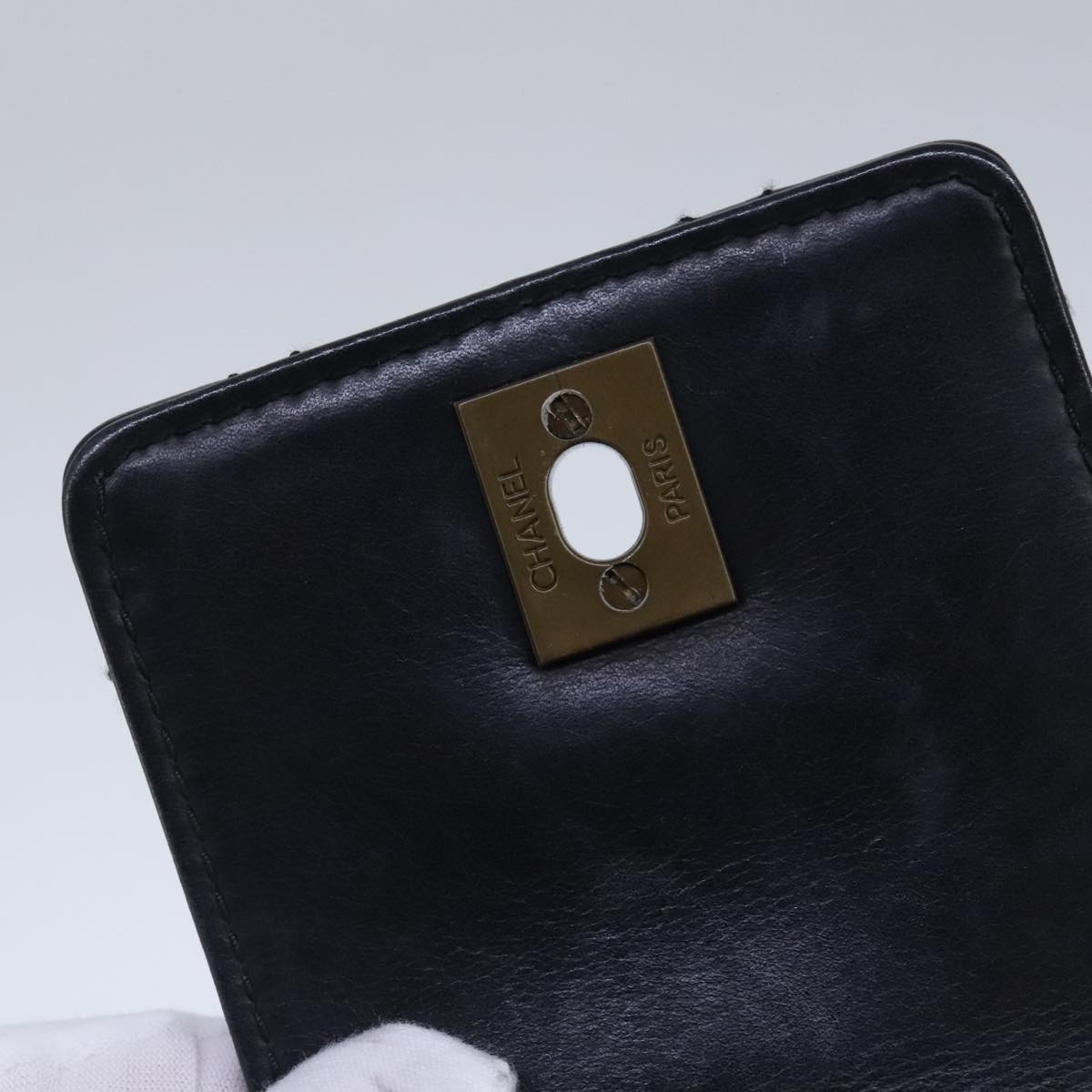 CHANEL Hand Bag Lamb Skin Black CC Auth PP003
