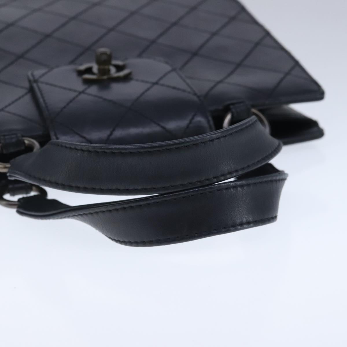 CHANEL Hand Bag Lamb Skin Black CC Auth PP003