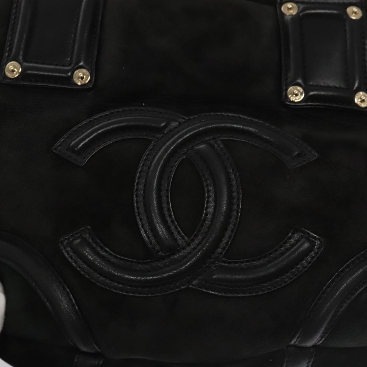 CHANEL Hand Bag Mouton Black CC Auth PP007