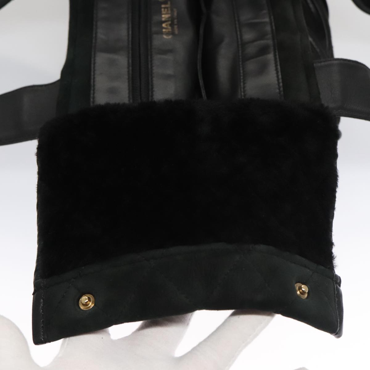 CHANEL Hand Bag Mouton Black CC Auth PP007