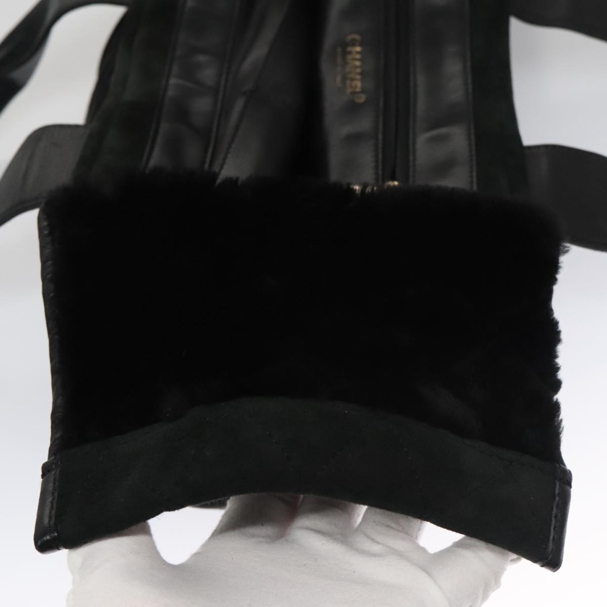 CHANEL Hand Bag Mouton Black CC Auth PP007