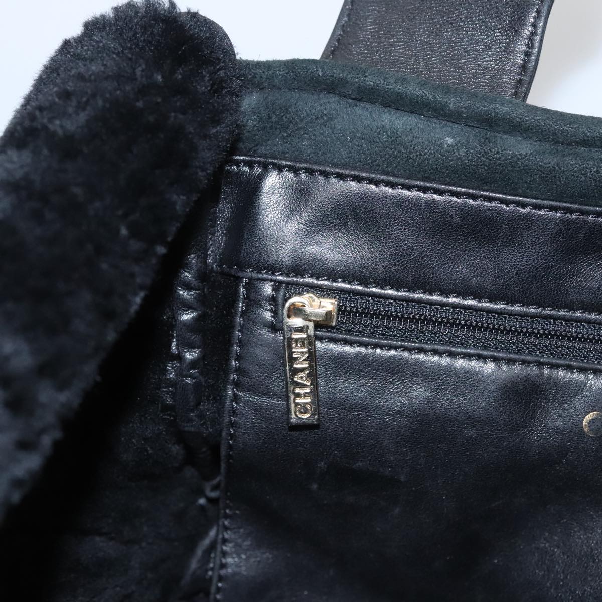 CHANEL Hand Bag Mouton Black CC Auth PP007