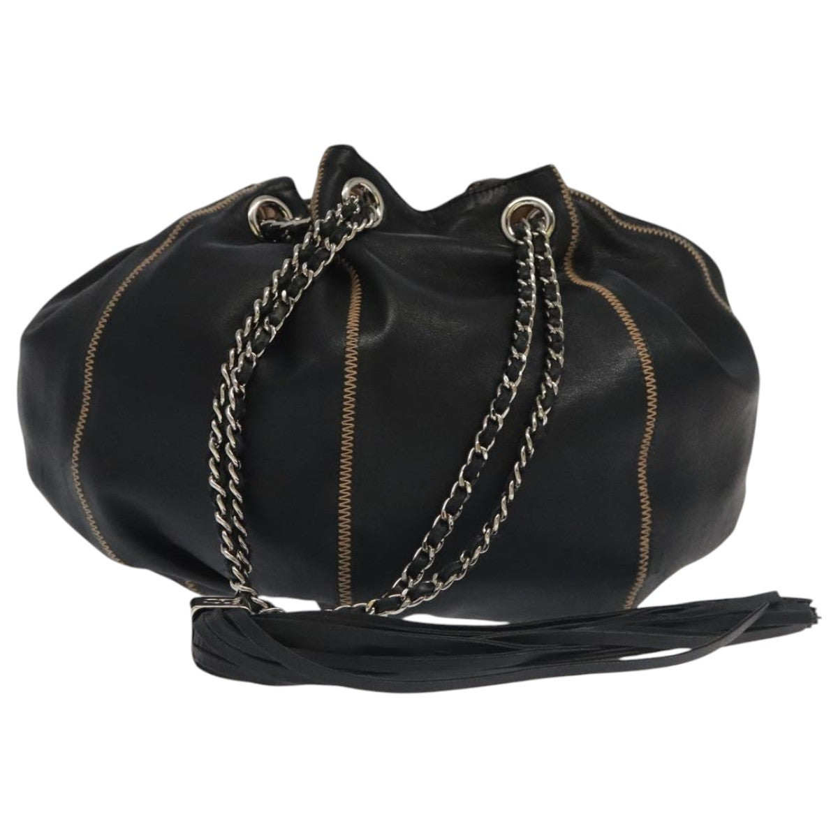 CHANEL Chain Purse Shoulder Bag Lamb Skin Black CC Auth PP024