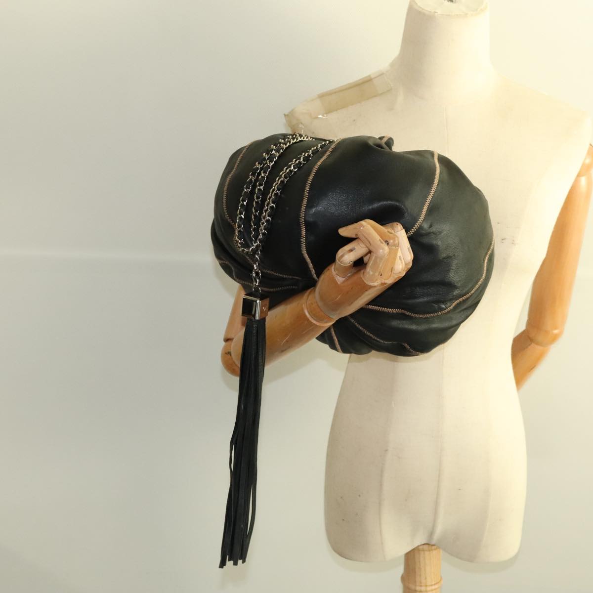 CHANEL Chain Purse Shoulder Bag Lamb Skin Black CC Auth PP024
