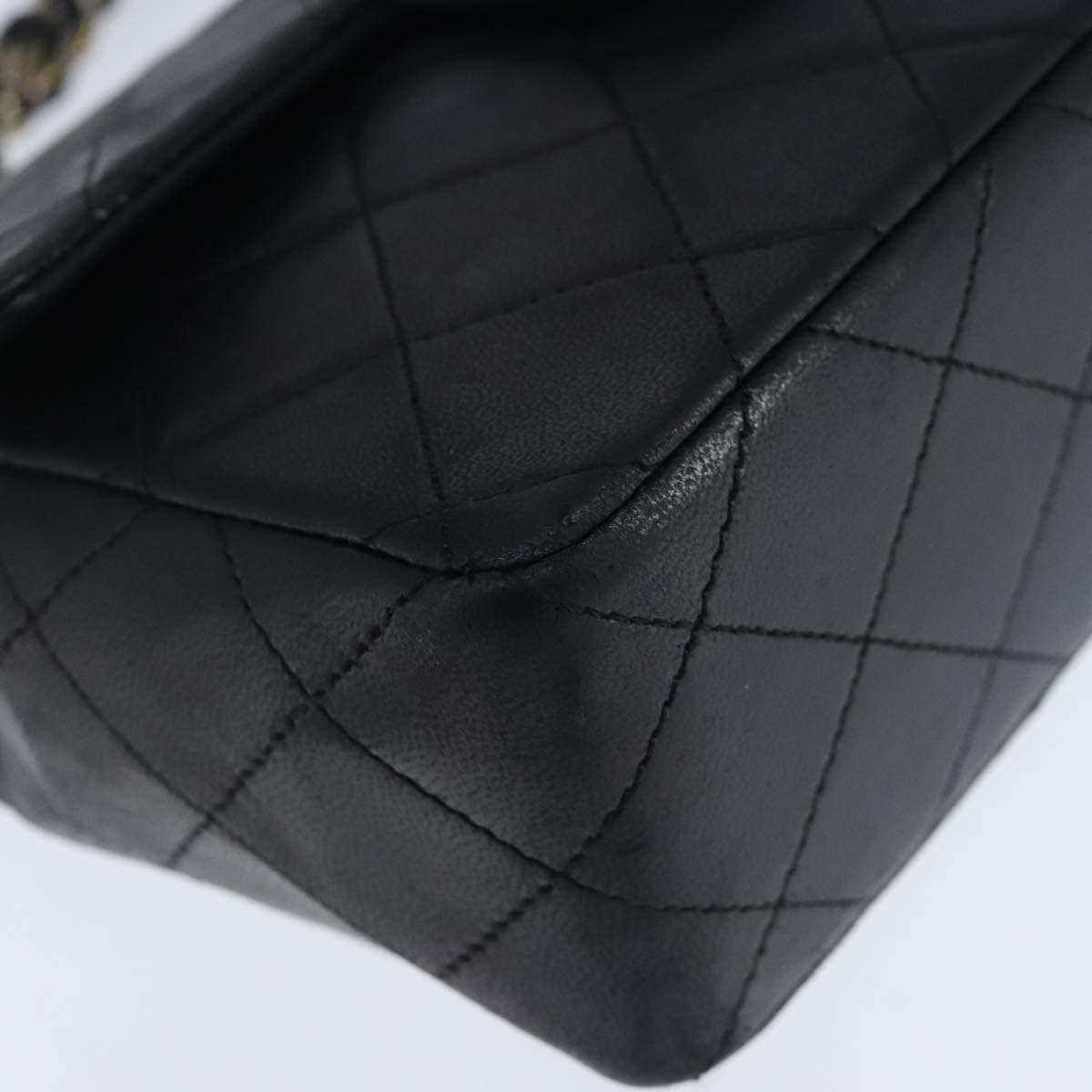 CHANEL Mini Materasse 17 Chain Hand Bag Lamb Skin Black Gold CC Auth PP027