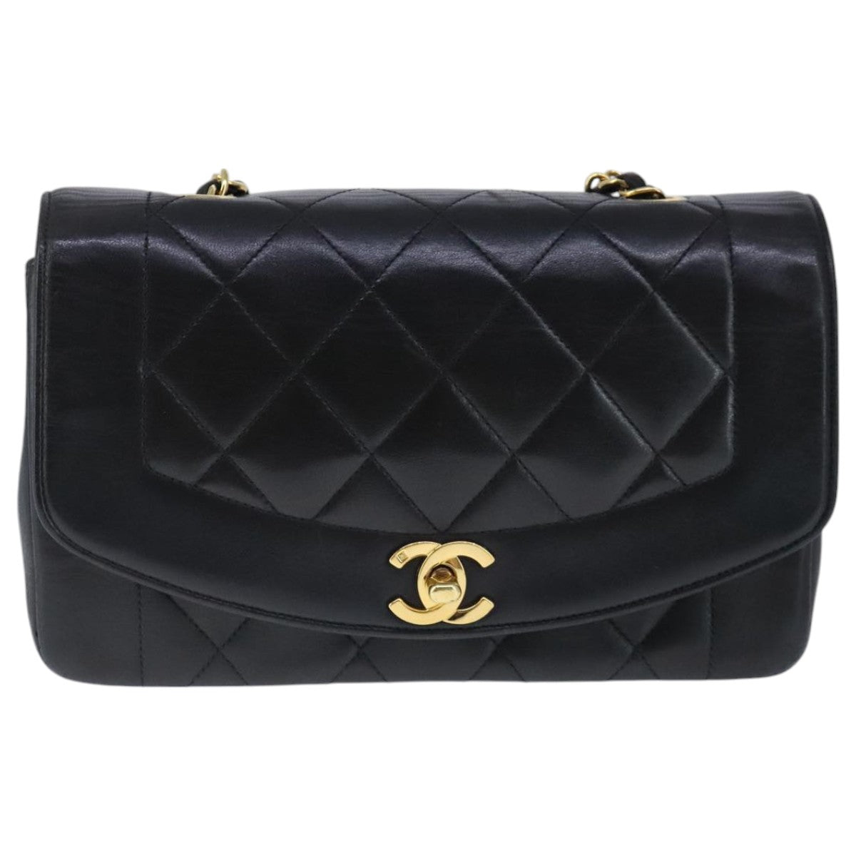 CHANEL Diana 22 Chain Shoulder Bag Lamb Skin Black Gold CC Auth PP029V
