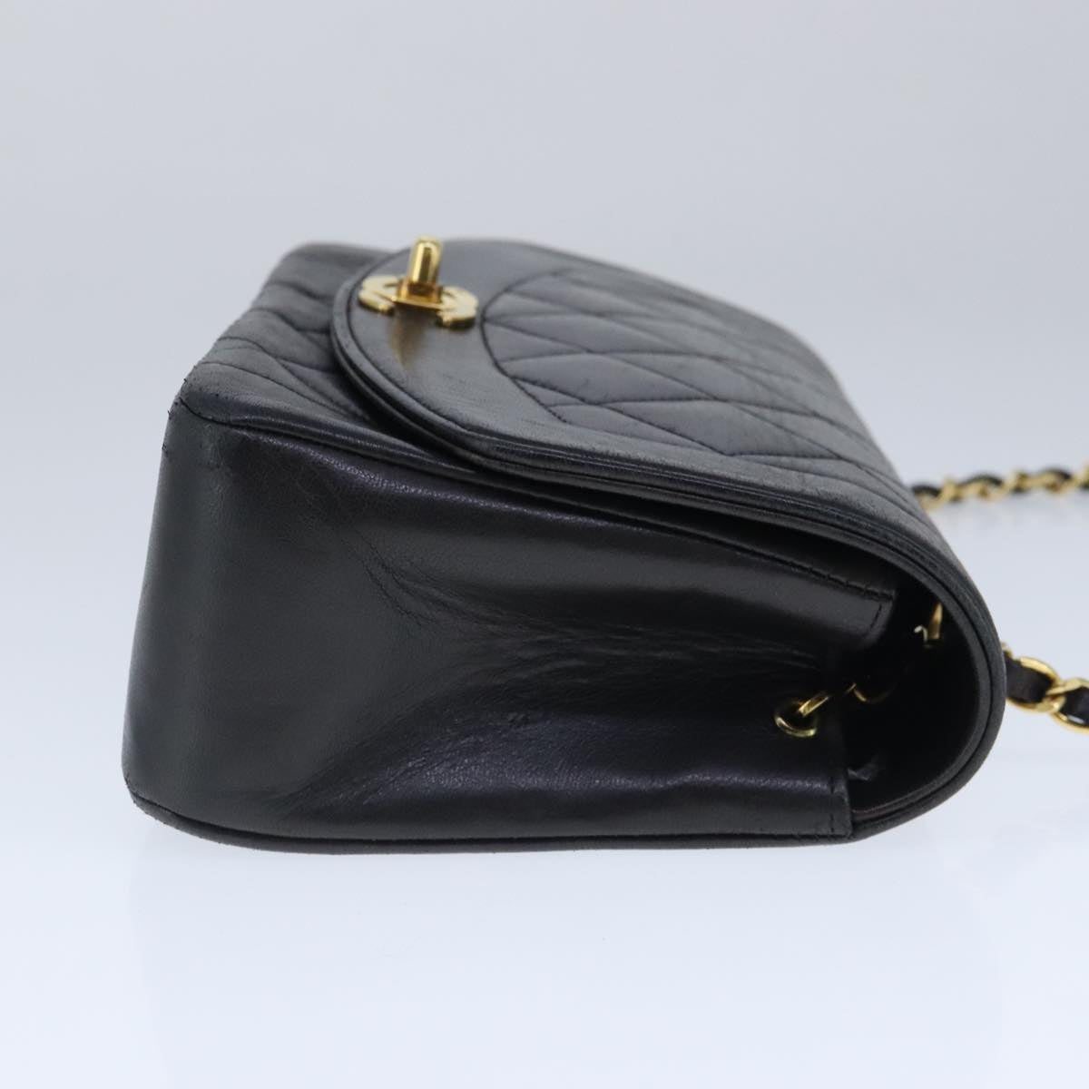 CHANEL Diana 22 Chain Shoulder Bag Lamb Skin Black Gold CC Auth PP029V