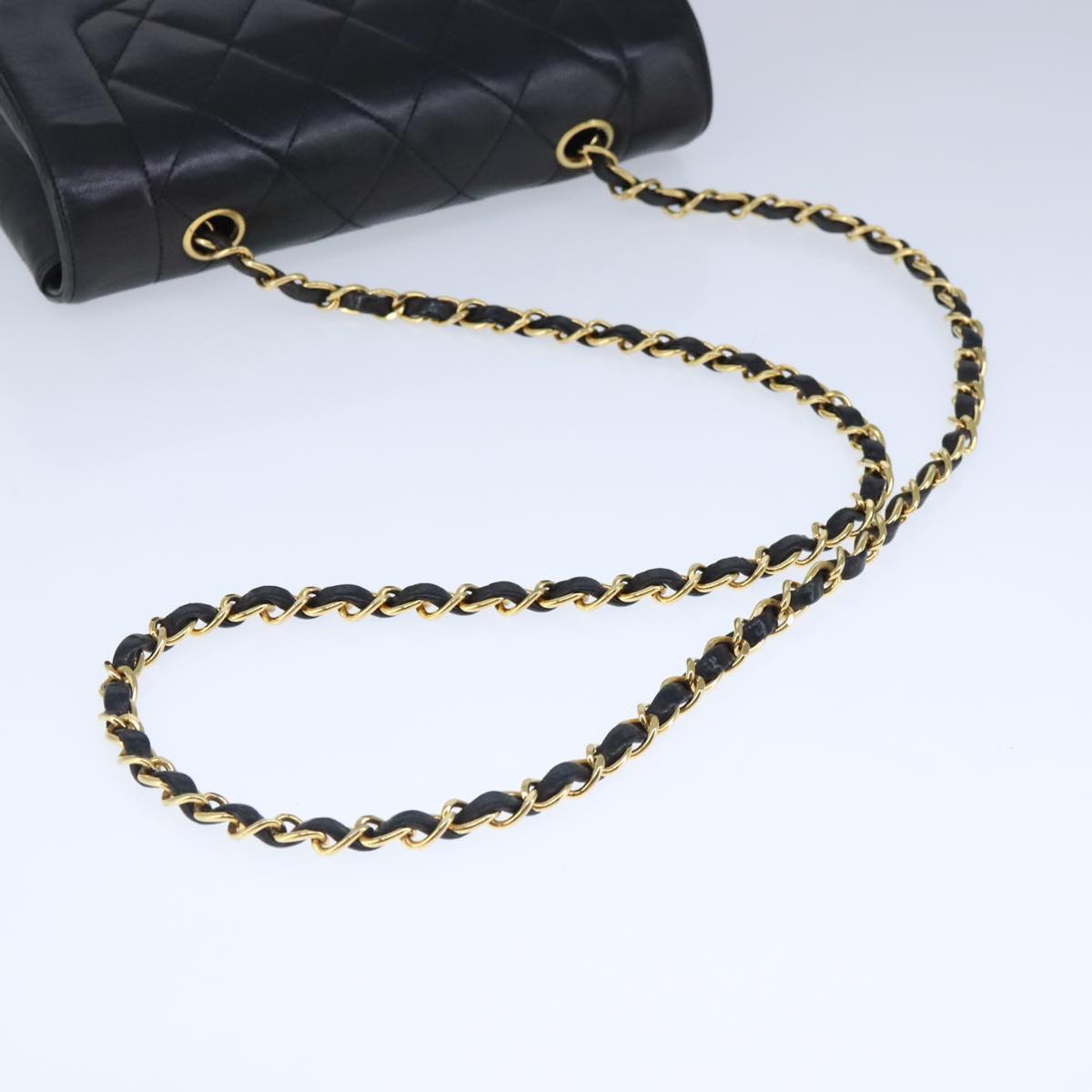 CHANEL Diana 22 Chain Shoulder Bag Lamb Skin Black Gold CC Auth PP029V
