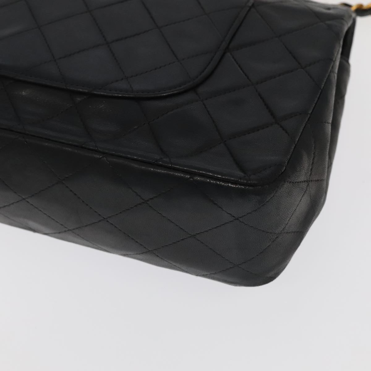 CHANEL Chain Matelasse 25 Shoulder Bag Lamb Skin Black Gold CC Auth PP032AV