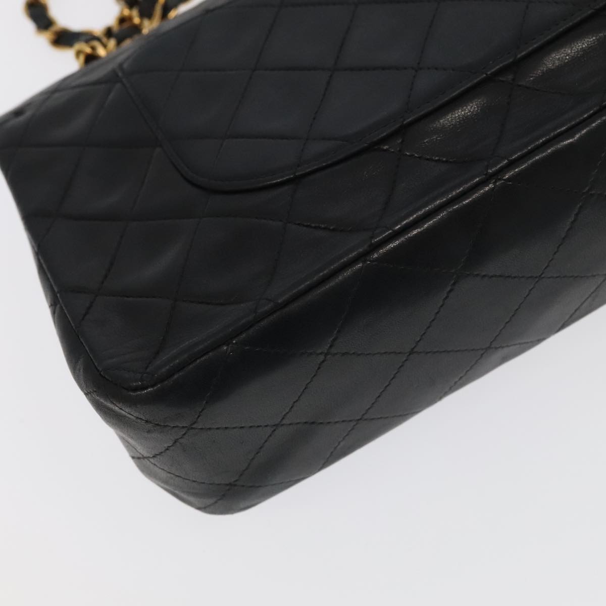 CHANEL Chain Matelasse 25 Shoulder Bag Lamb Skin Black Gold CC Auth PP032AV