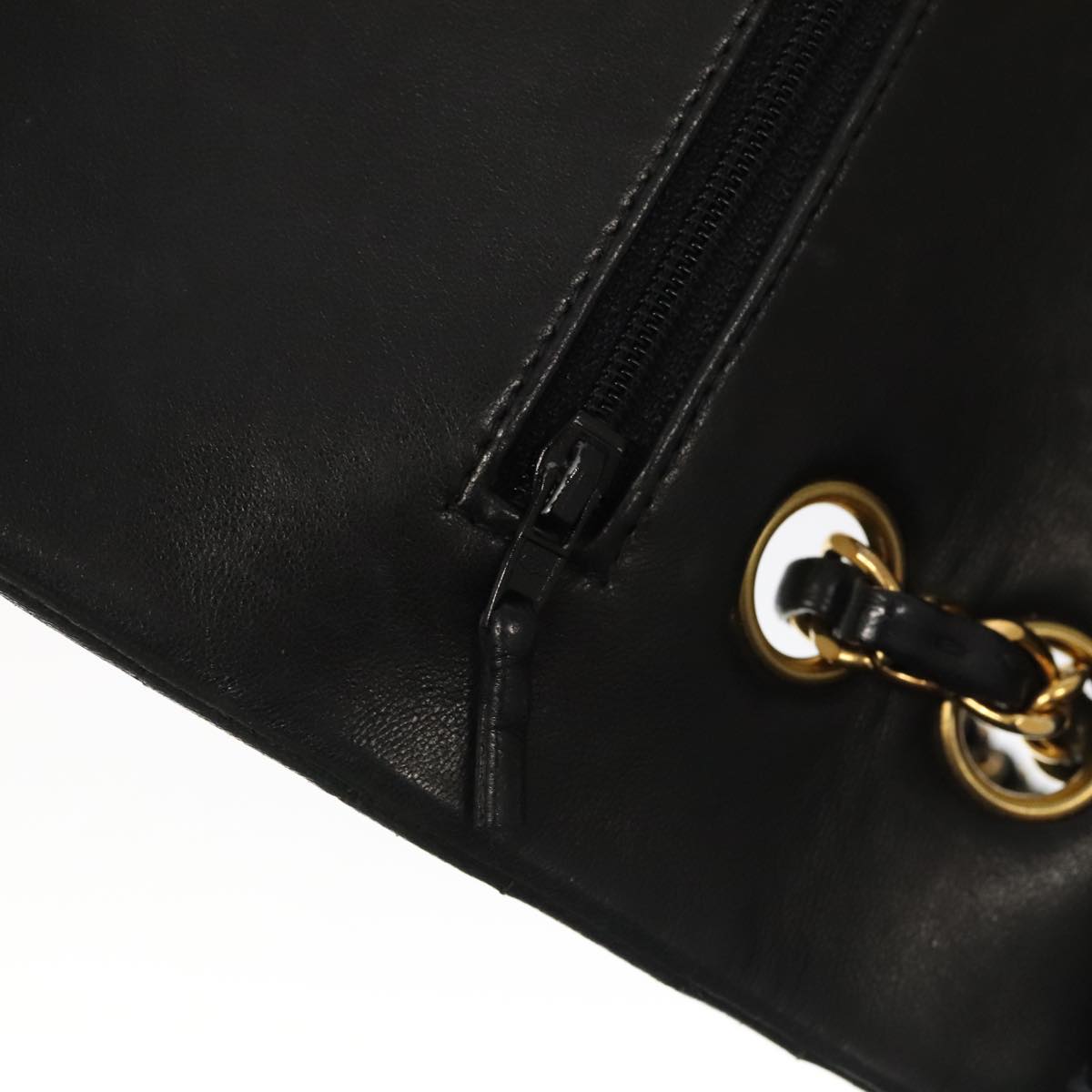 CHANEL Chain Matelasse 25 Shoulder Bag Lamb Skin Black Gold CC Auth PP032AV