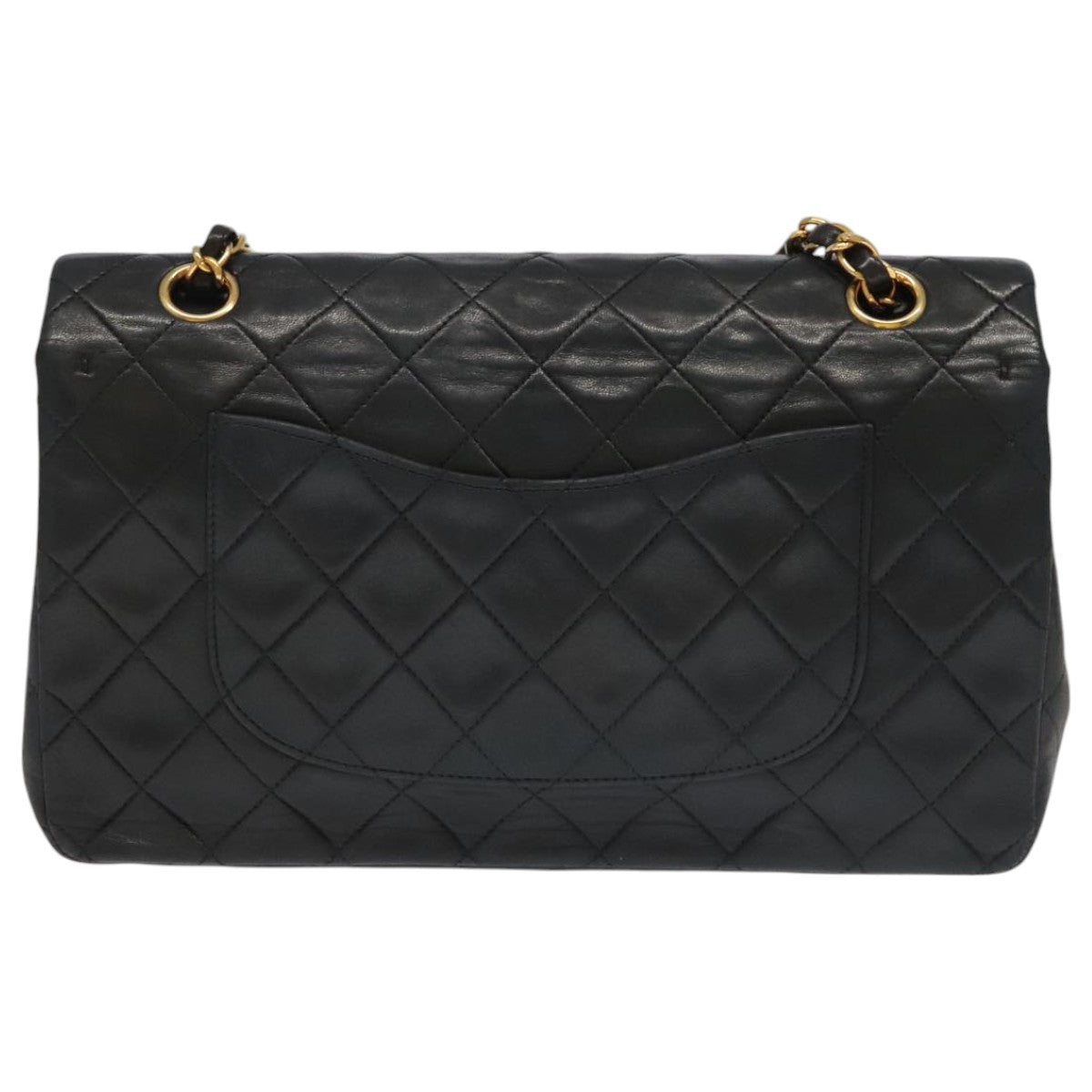CHANEL Chain Matelasse 25 Shoulder Bag Lamb Skin Black Gold CC Auth PP032AV