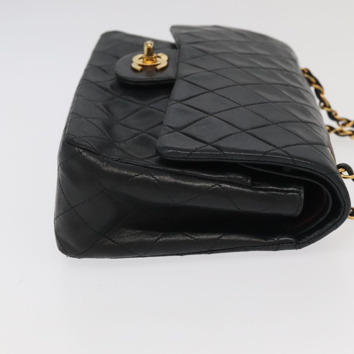 CHANEL Chain Matelasse 25 Shoulder Bag Lamb Skin Black Gold CC Auth PP032AV