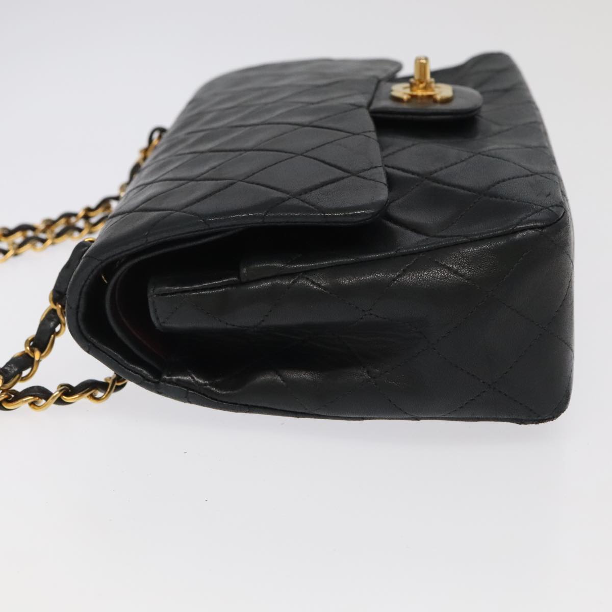CHANEL Chain Matelasse 25 Shoulder Bag Lamb Skin Black Gold CC Auth PP032AV