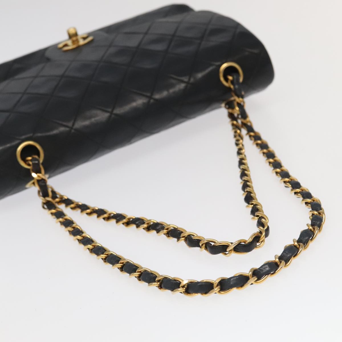 CHANEL Chain Matelasse 25 Shoulder Bag Lamb Skin Black Gold CC Auth PP032AV