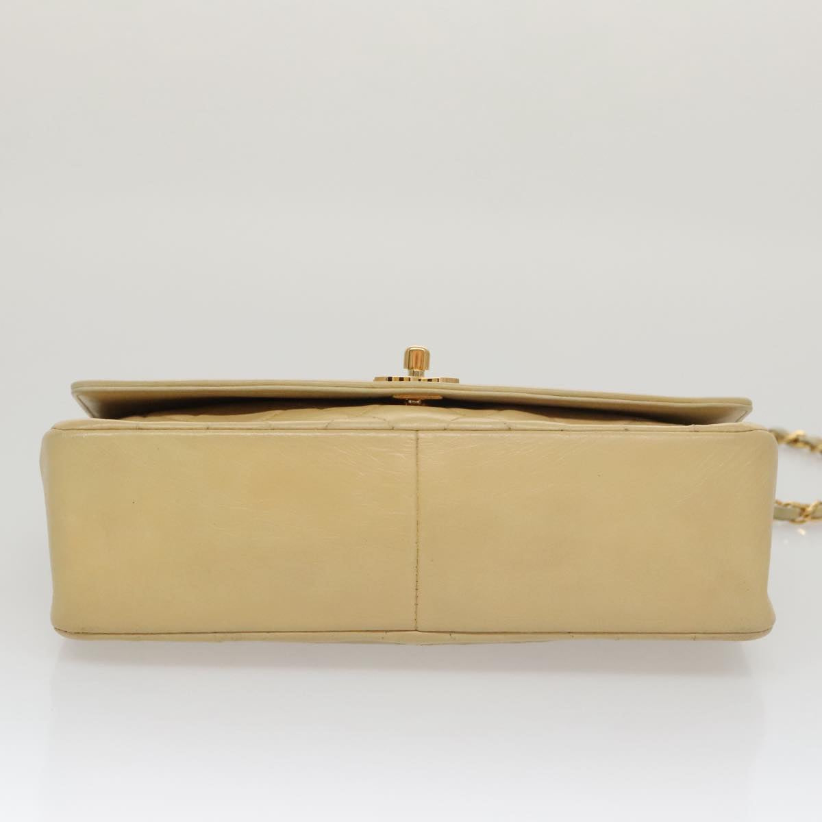 CHANEL Diana 25 Chain Shoulder Bag Lamb Skin Beige Gold CC Auth PP039