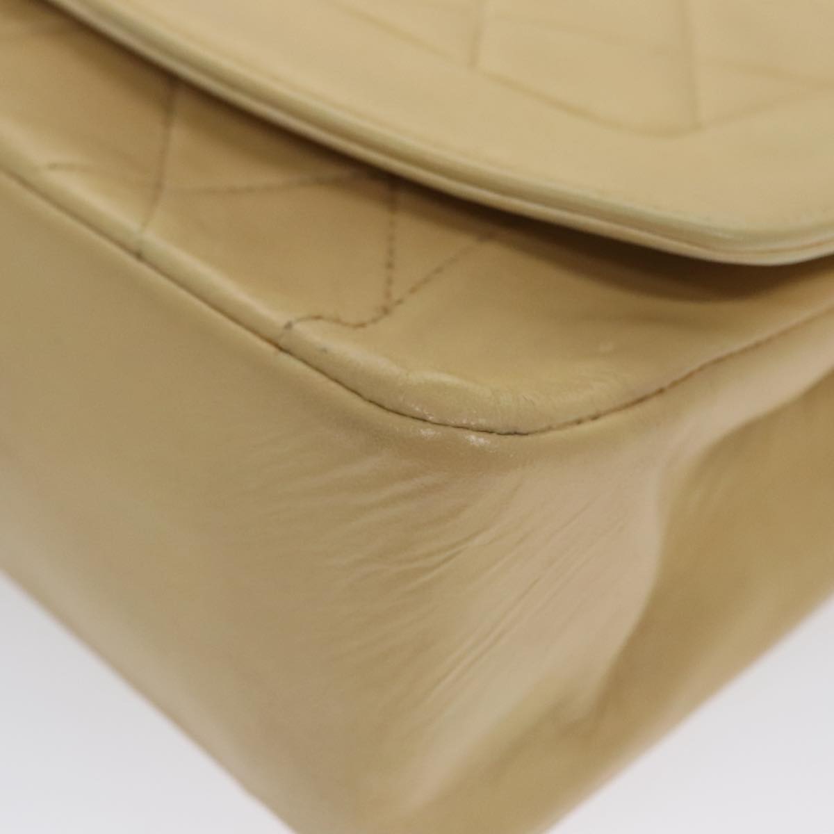 CHANEL Diana 25 Chain Shoulder Bag Lamb Skin Beige Gold CC Auth PP039